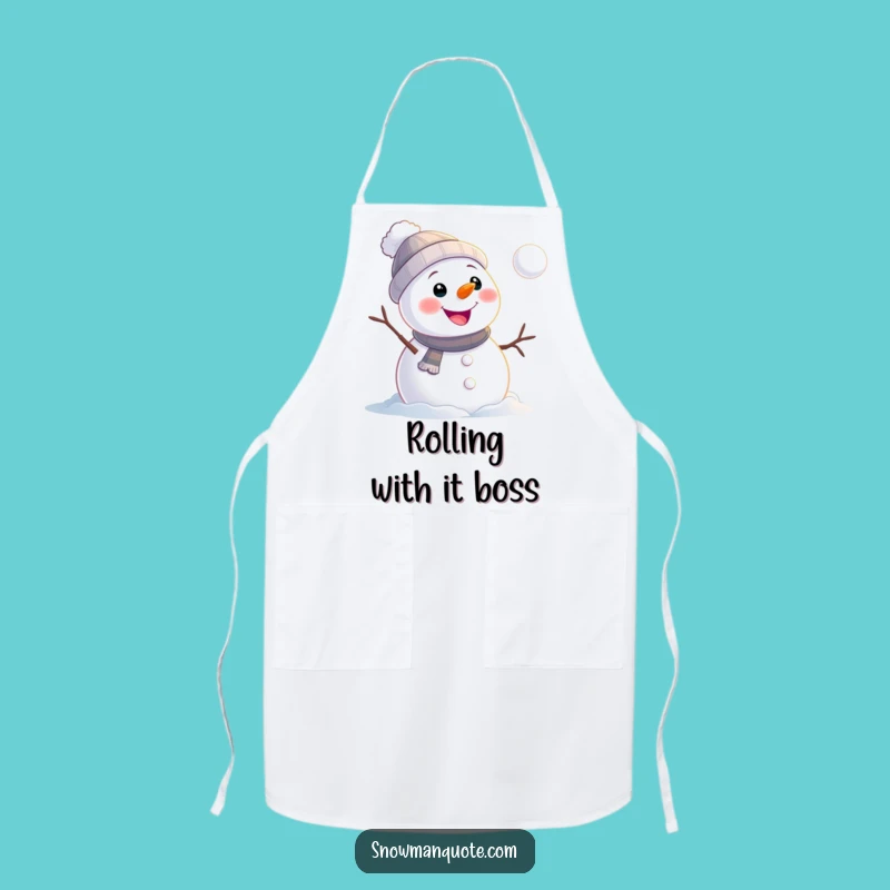 Funny Snowman Rolling Apron: Chef's Delight with Cheerful Winter Mishaps Gift