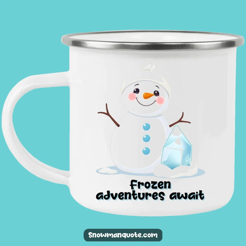 Funny Snowman Camping Mug: Trailside Smiles with Ice Sculpture Buddy