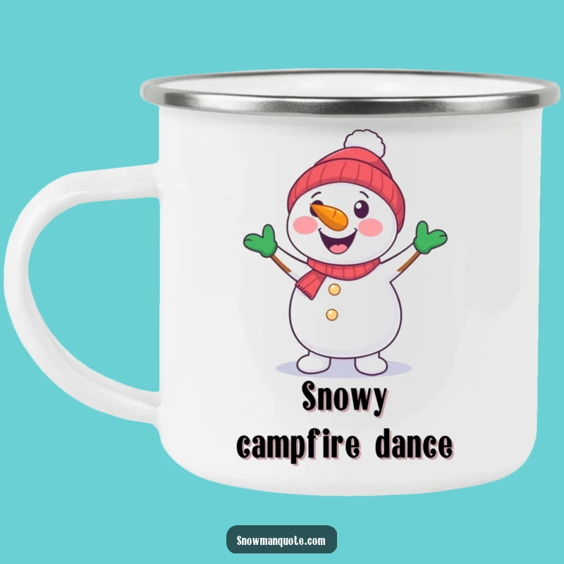 Funny Snowman Dancing Enamel Mug: Winter Campfire - Rustic Funny Gift!