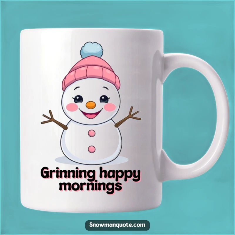 Funny Grinning Snowman Mug - Quirky Lopsided Hat Gift