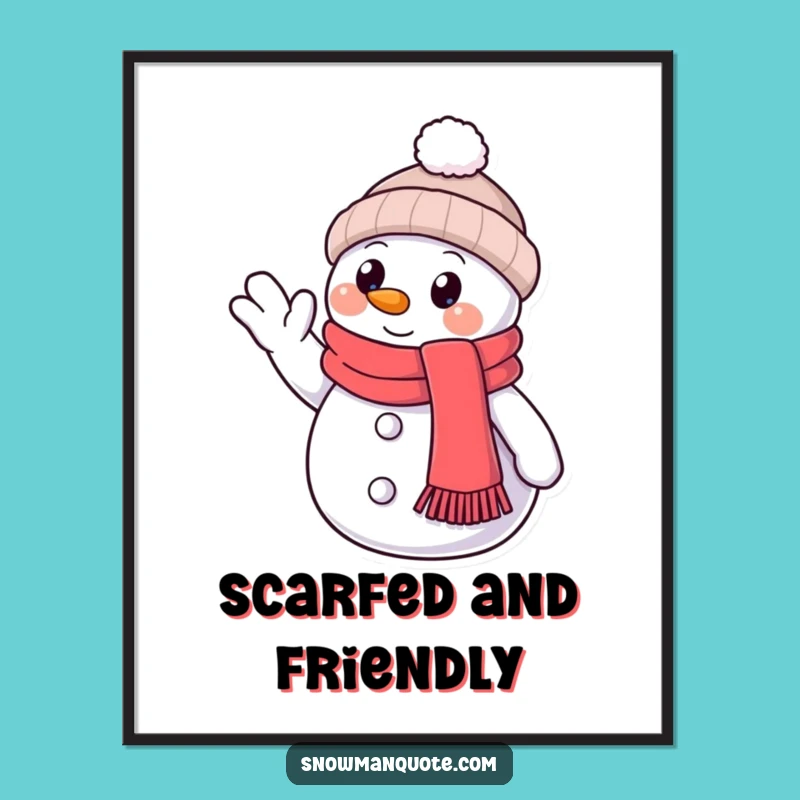 Funny Snowman Friendly Wave Digital Art: Instant Warmth & Cheer Decor Gift