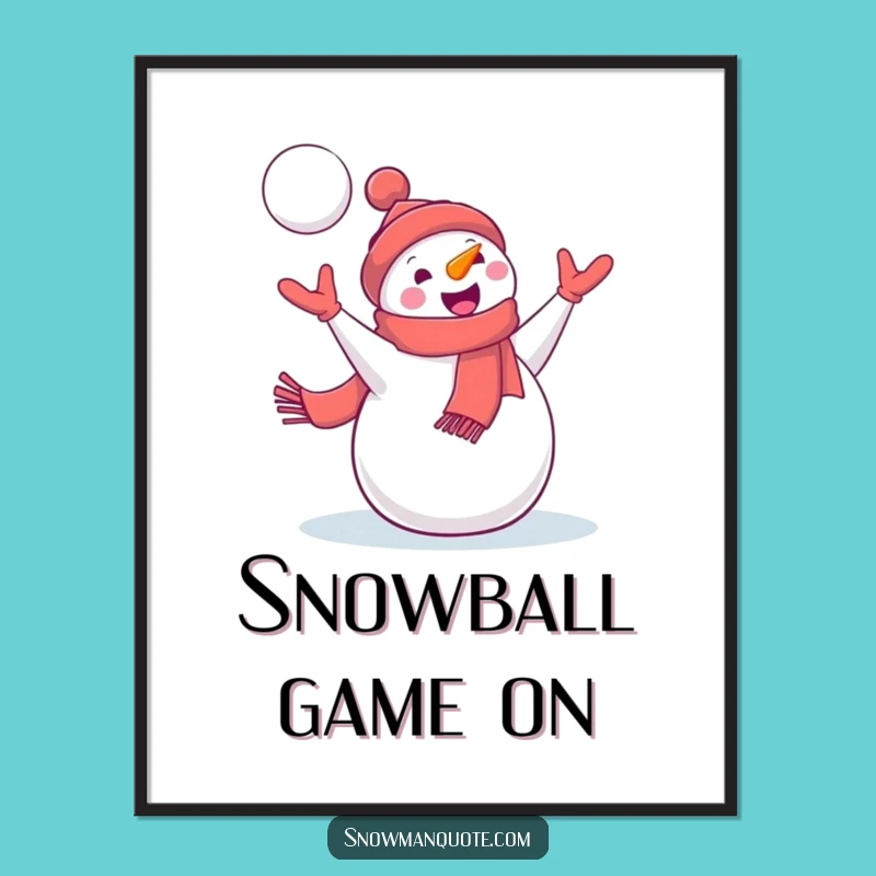 Funny Snowman Snowball Digital Art: Delighted Winter Action, Instant Download Funny Decor