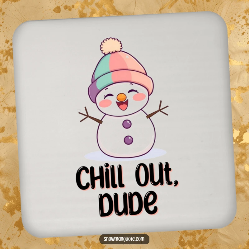 Funny snowman coasters featuring a giggling snowman in a wobbly hat, adding cheerful protection and humor to any surface.