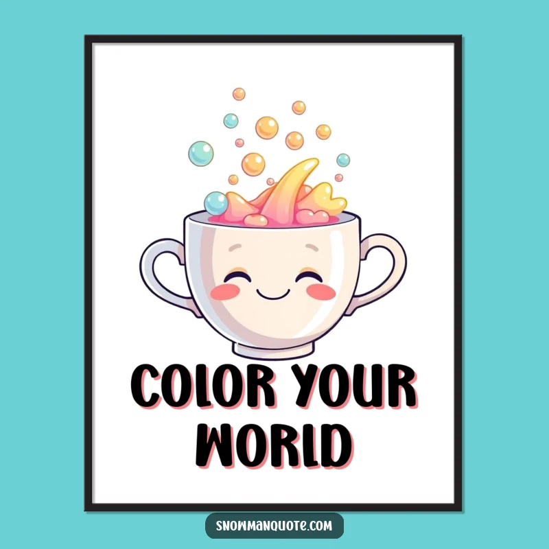 Funny Rainbow Teacup Poster: Vibrant Overflowing Liquid Art, Hilarious Wall Decor Gift