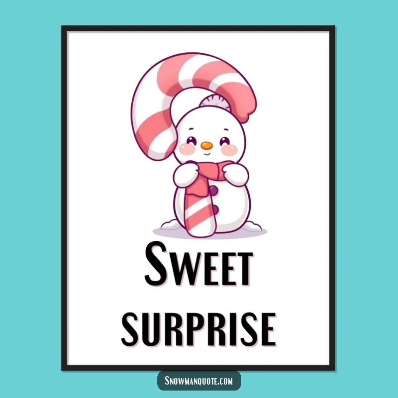 Funny Shy Snowman Candy Cane Poster: Whimsical Holiday Decor