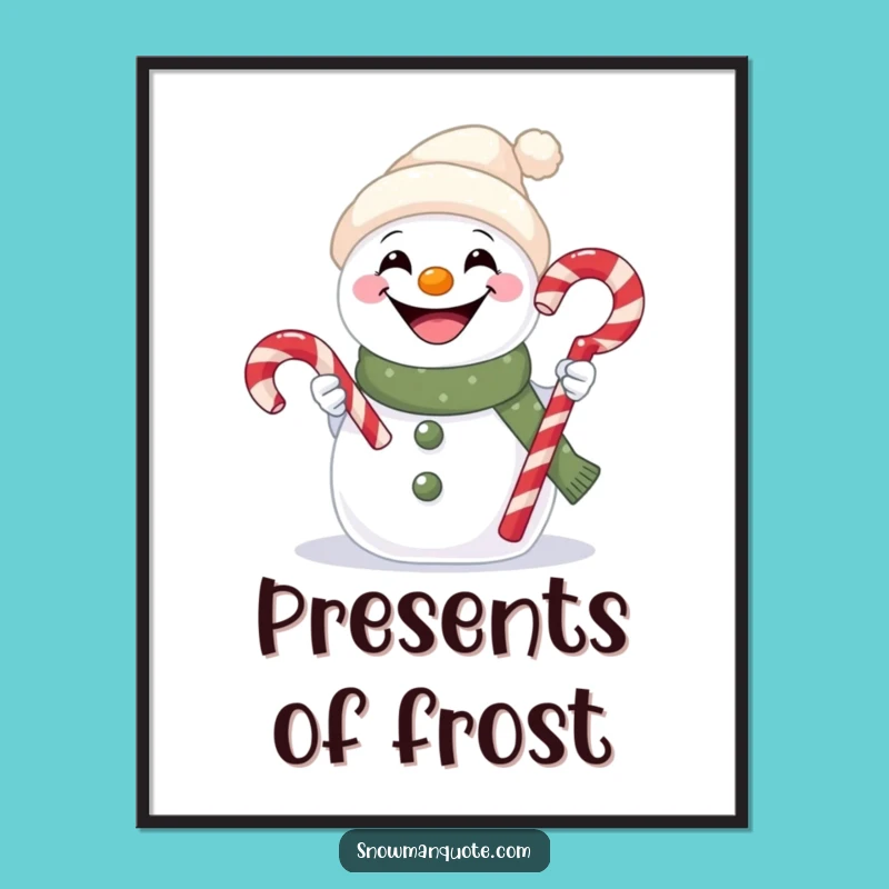 Funny Snowman Candy Cane Poster - Festive Wall Art for a Cheerful Atmosphere