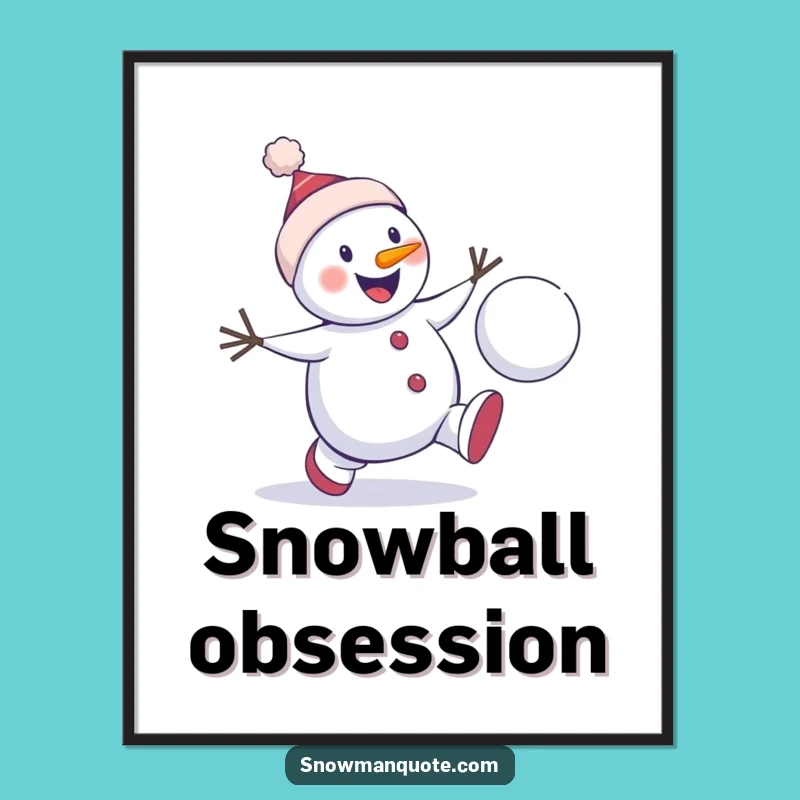 Funny Snowman Chase Poster: Playful Winter Art, Energetic Wall Decor Gift
