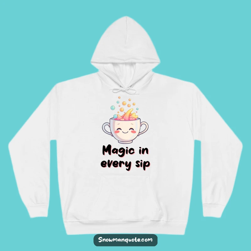 Cozy Funny Rainbow Tea Hoodie: Overflowing Smiling Teacup, Warm & Humorous Gift for All