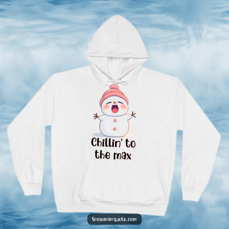 Funny sleepy snowman hoodie with twinkling stardust, yawning contentedly, embodying ultimate comfort and a touch of winter magic.