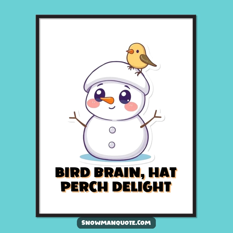 Free Printable Snowman Wall Art: Funny Bird Surprise Downloadable Decor