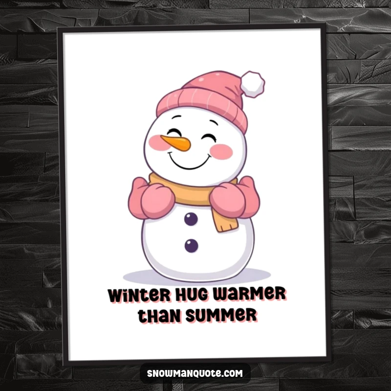 Funny Free Printable Wall Art: A smiling snowman with gloved arms outstretched offers a comforting and warm hug, inviting winter joy.