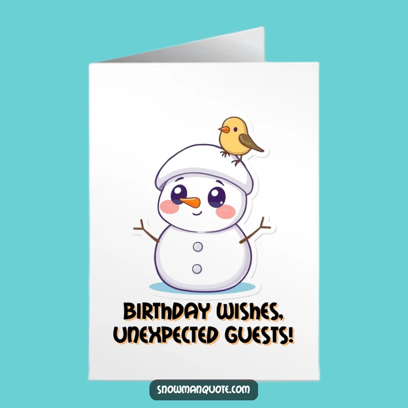 Free Printable Snowman Bird Birthday Card: Funny Surprise Winter Downloadable