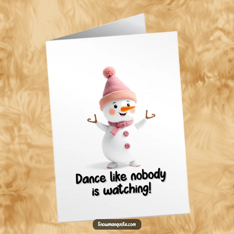 Funny Free Printable Birthday Card: A snowman in a funny hat doing a cheerful little dance.