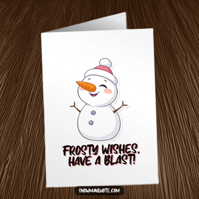 Funny Free Printable Birthday Card: Adorable snowman with a carrot nose winks playfully, ready to deliver birthday cheer.