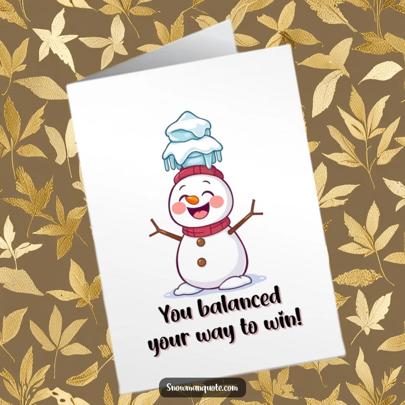 Funny Free Printable Snowman Congratulations Card: Snowman balancing icicles on head, winter celebration, downloadable art