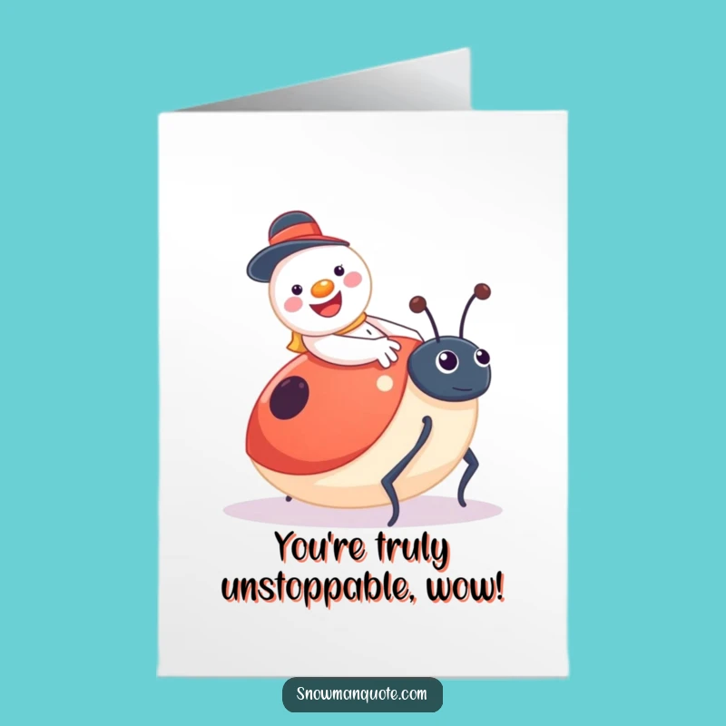 Free Printable Snowman Ladybug Congrats Card: Funny Ride Downloadable Gift