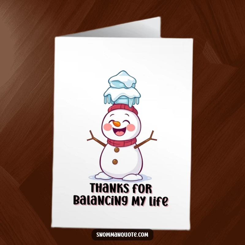 Funny Free Printable Snowman Thank You Card: Snowman balancing icicles on head, winter thanks, downloadable greeting