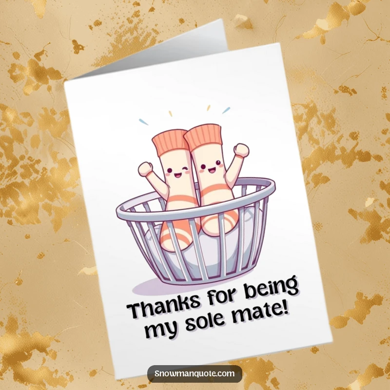 Funny Free Printable Thank You Card: Sentient socks enthusiastically dancing in a laundry basket saying thank you.