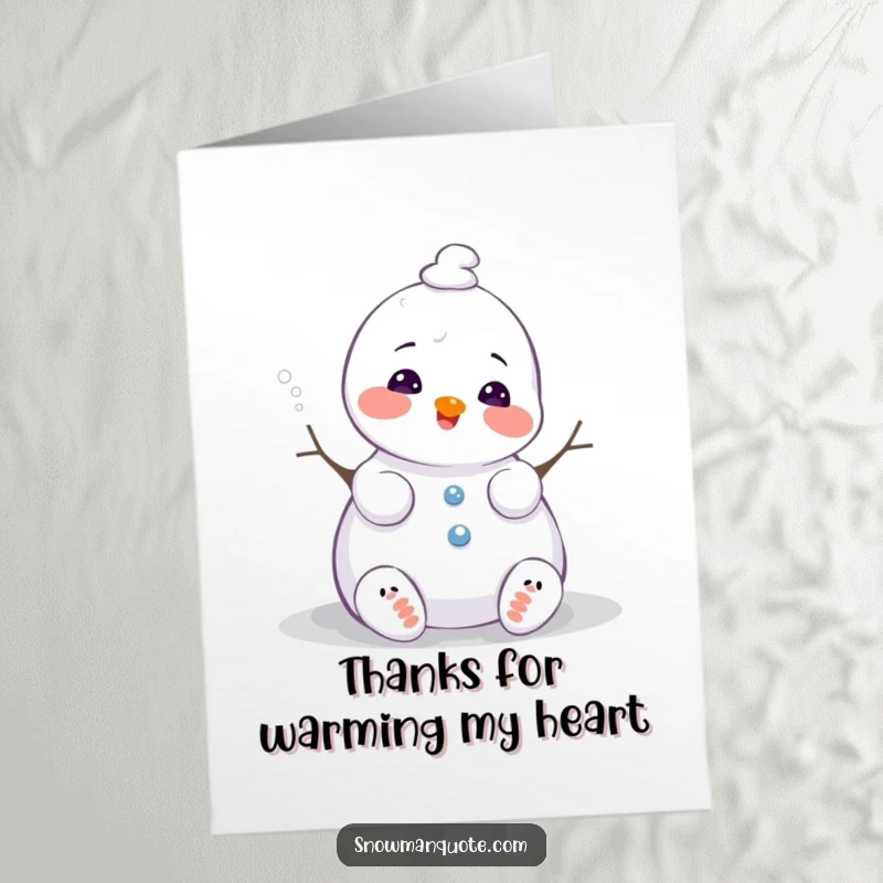 Funny Free Printable Thank You Card: Snowman melting slightly with a happy sigh, conveying warm thanks.