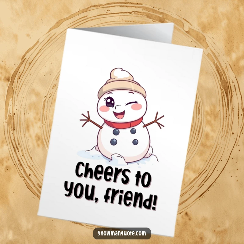 Funny Free Printable Thank You Card: Winking snowman rolling downhill with a sly grin, a downloadable thank you.