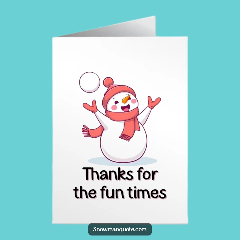 Free Printable Snowman Snowball Thank You Card: Funny Winter Thanks Downloadable