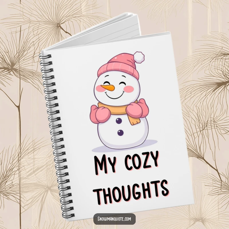 Funny smiling snowman offering a warm hug with gloved arms, depicted on the cover of a humorous winter-themed notebook.