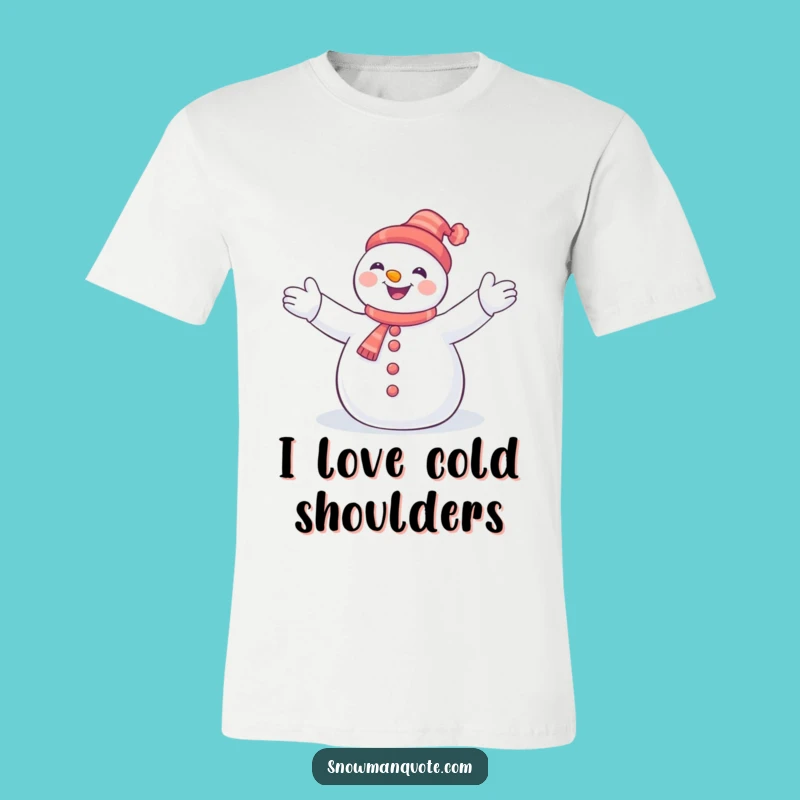 Funny Snowman Joyfully Hugging Snowflakes T-Shirt: Cozy Winter Apparel