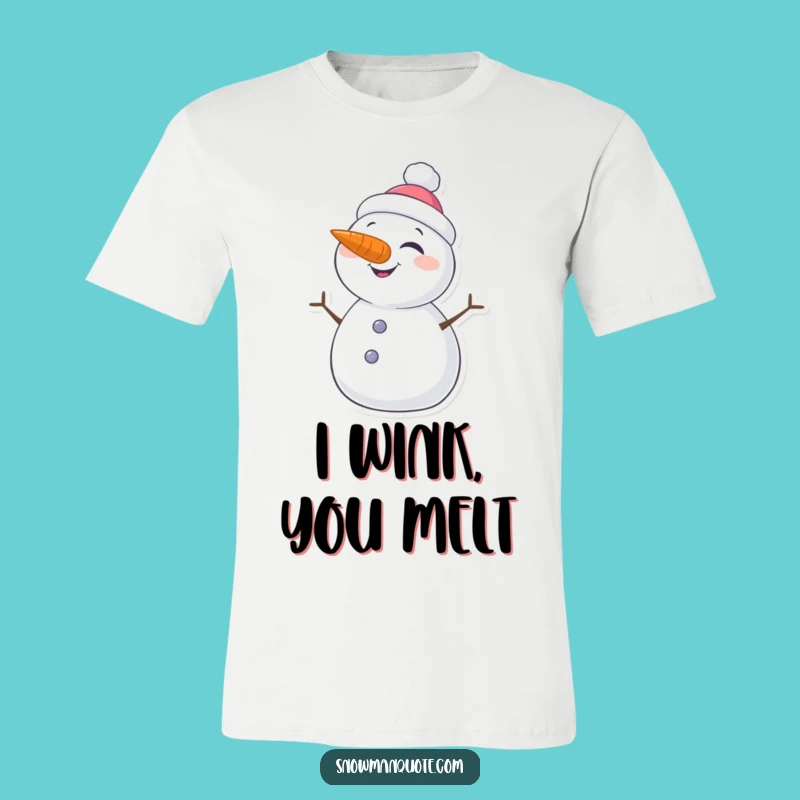 Funny Winking Snowman T-Shirt: Playful Carrot Nose Tee for Winter Joy