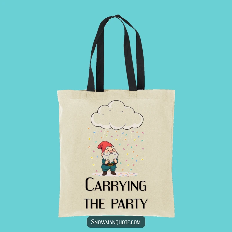 Funny Confetti Cloud Gnome Tote Bag - Whimsical Accessory for Garden Party Fun