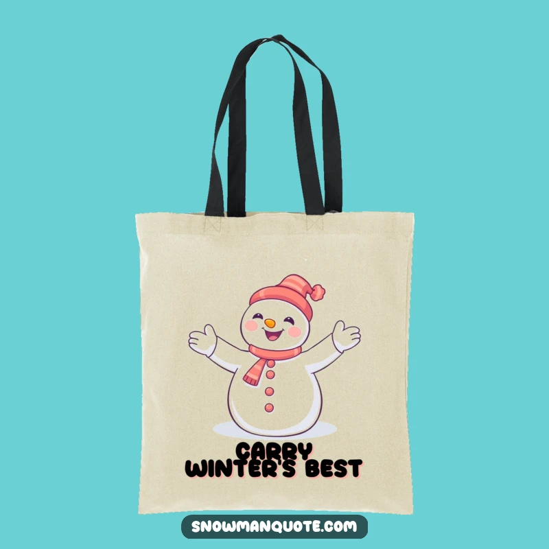Funny Snowman Embracing Snowflakes Tote Bag: Whimsical Winter Accessory